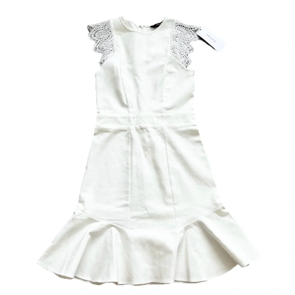 KAREN MILLEN NWT LACE TRIM PONTE RUFFLE HEM JERSEY DRESS EVENT WEDDING SHOWER 6
